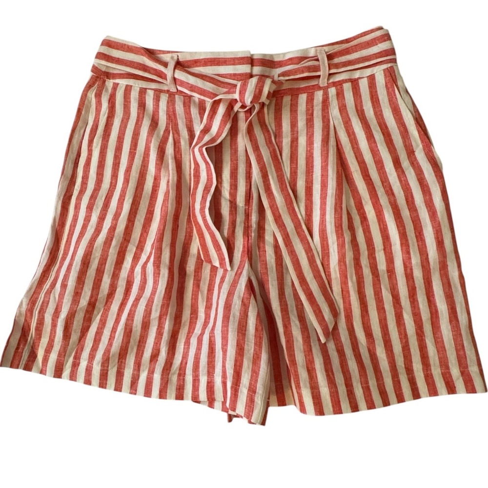 Boden T0803 Red White Striped Linen Tie Waist Shorts Womens US 6 NEW